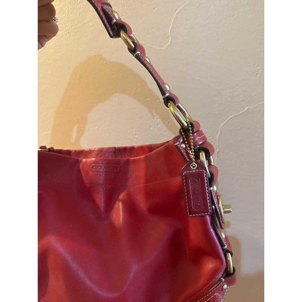 Coach 10615 Ergo Hobo Bag Red Leather Brass Hardware Y2K Hang Tag - Picture 12 of 12